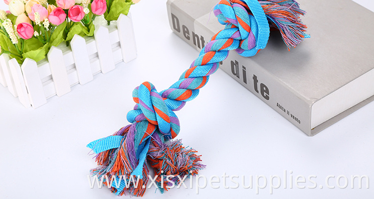 wholesale colorful cotton rope bone with ribbon dog teeth cleaning bone